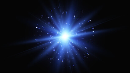 Blue glow light effect. Abstract star explosion