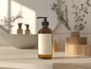 Amber Glass Pump Dispenser Mockup