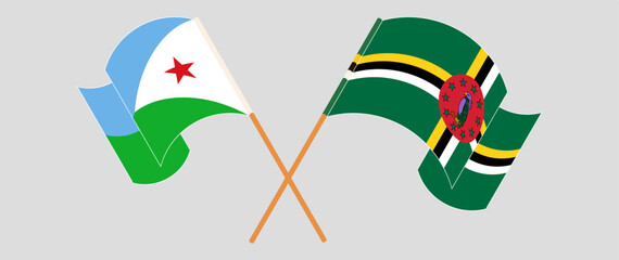 Obraz premium Crossed and waving flags of Djibouti and Dominica. Vector illustration