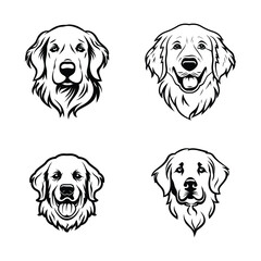 A set of black and white logo, golden retriever dog