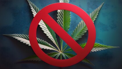 a cannabis leaf with a red prohibition sign behind it, indicating a ban on cannabis.