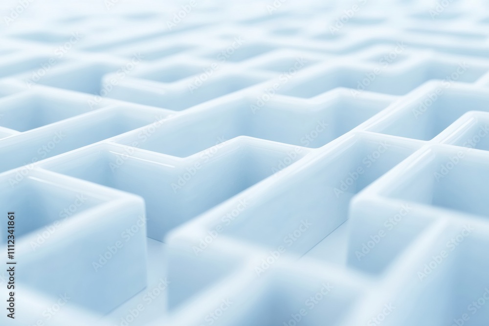 Poster close-up of a smooth white maze pattern on a surface, showcasing geometric shapes.