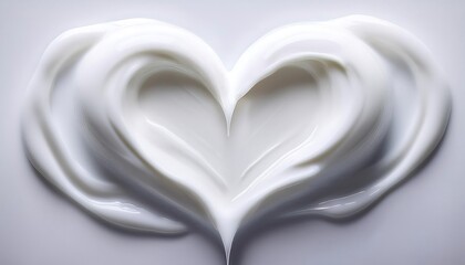 A heart-shaped smear of white cream or lotion on a white background.