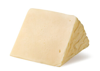 Cheese triangle piece close-up on white. Isolated