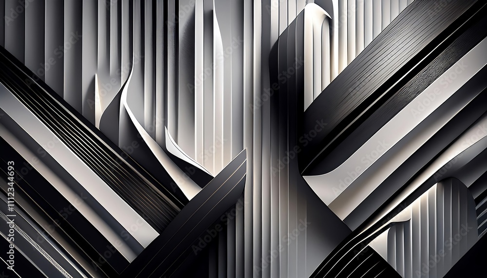 Poster geometric background with black and white paper and lines elements, creating a visual contrast.