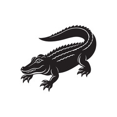 crocodile silhouette vector, black and white silhouette, vector and illustration, black and white, isolated on white background