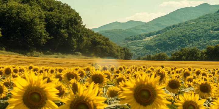 A beautiful sunflower field, symbolizing the fragility of Earth, with delicate flowers standing strong yet vulnerable in a vast, changing landscape, reflecting nature's beauty and environmental concer