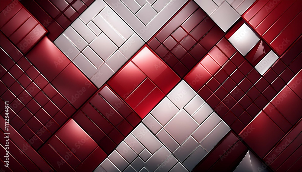 Poster geometric background with dark red and white rectangles and rhombuses, creating a visually striking 