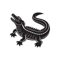 crocodile silhouette vector, black and white silhouette, vector and illustration, black and white, isolated on white background