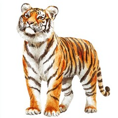Obraz premium Playful Watercolor Tiger Character in Natural Habitat