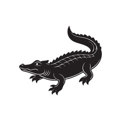 crocodile silhouette vector, black and white silhouette, vector and illustration, black and white, isolated on white background