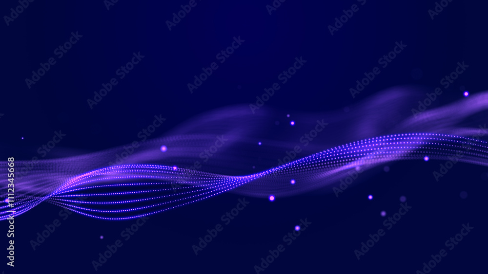 Poster futuristic wave of musical particles. stream of running data. 3d rendering
