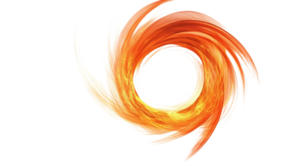 Radiant orange and red fire swirl transparent background