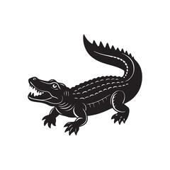 crocodile silhouette vector, black and white silhouette, vector and illustration, black and white, isolated on white background