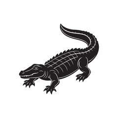 crocodile silhouette vector, black and white silhouette, vector and illustration, black and white, isolated on white background