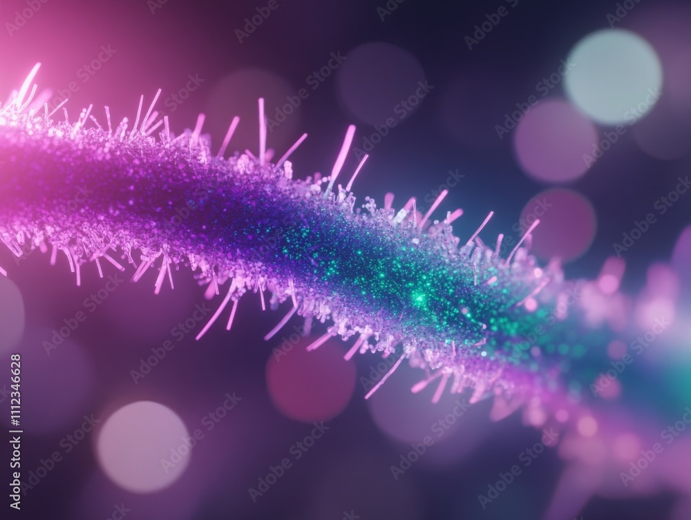 Poster single probiotic bacterium glows in vibrant blue and green hues, revealing intricate cellular struct