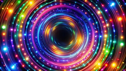 Spiral of colorful lights with a black center surrounded by vibrant hues, colorful lights, spiral, black center, vibrant
