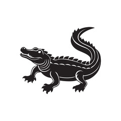 crocodile silhouette vector, black and white silhouette, vector and illustration, black and white, isolated on white background