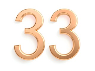 3D Golden Number 33 Isolated on White Background