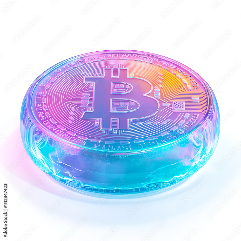 Poster cryptocurrency investment digital realm 3d render futuristic environment close-up view blockchain co