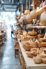 A store with many wooden bowls and vases on display