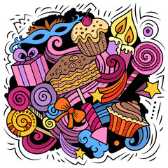 Happy Birthday vector doodles illustration.