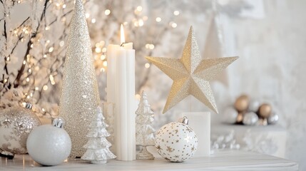 Soft White and Golden Festive with Glimmering Stars