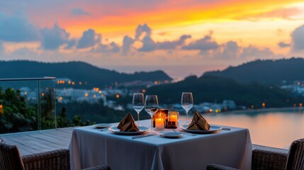Vibrant Sunset Dinner Set in Phuket's Scenic Landscape
