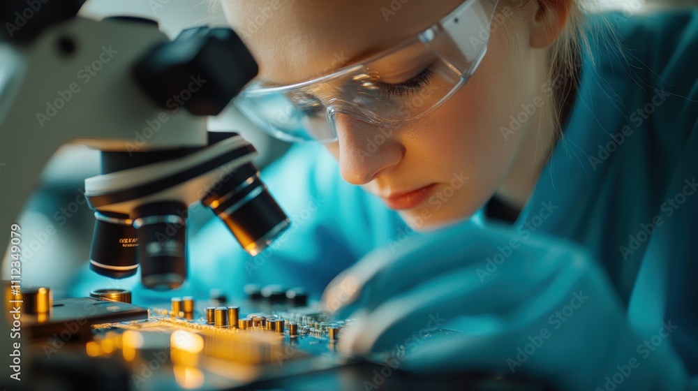 Poster engineers working on computer components close up