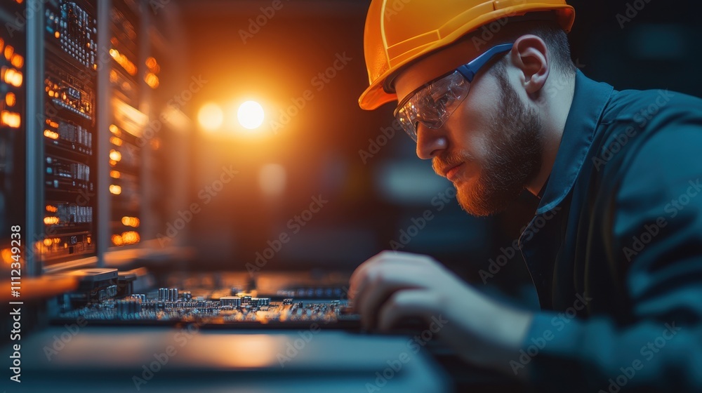 Poster engineer assembling computer hardware components