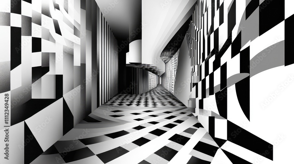 Aufkleber a pixelated illusion art piece with geometric shapes that create a 3d-like visual effect in black an