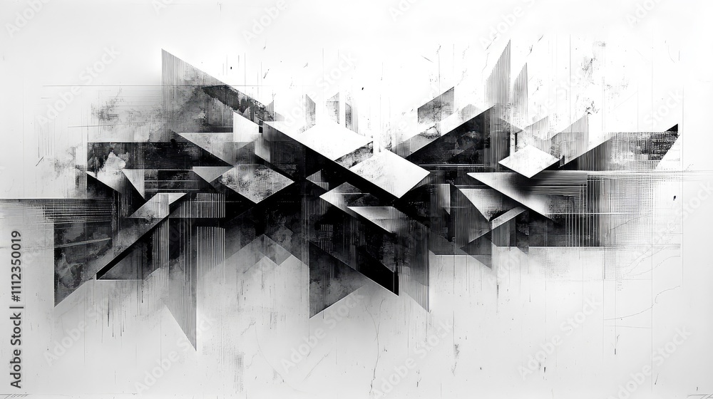 Poster a pixelated illusion art piece with geometric shapes that create a 3d-like visual effect in black an