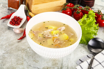 Homemade chicken soup with vegetables