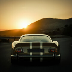 Luxury of white car stop on the asphalt road. Open brake light. Traffic jam during rush hour.