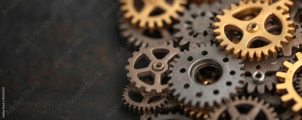 Aufkleber assorted gears and cogs, highlighting intricate details and metallic textures.