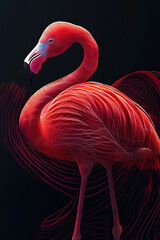 abstract flamingo flamingo bird with lines in terracotta color