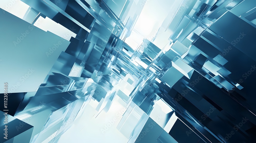 Poster abstract blue geometric shapes intersect creating depth