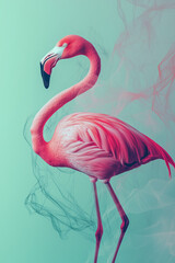 abstract flamingo bird with lines in mint green color
