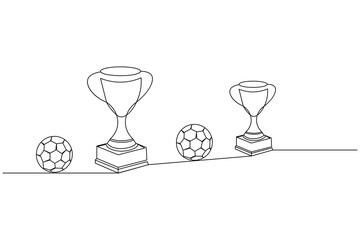 Football trophy cup continuous line drawing of isolate outline football day simple vector icon