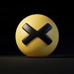 Obraz premium Yellow smiley face with crossed-out eyes and a bold black X symbol on a dark background, representing a humorous yet striking visual for modern digital communication.