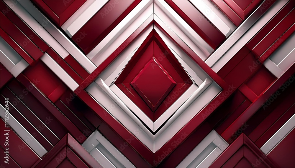 Poster geometric background with dark red and white rectangles and rhombuses, creating a visually striking 