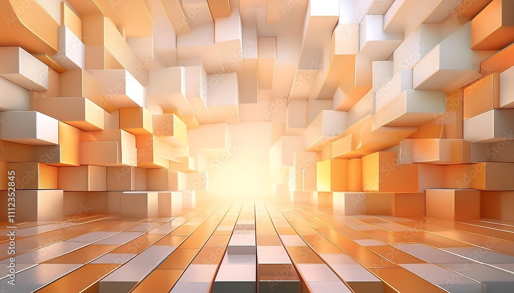 Poster geometric background with pastel orange and white lights in square shape creates a relaxing visual e