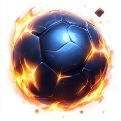 Naklejka premium Dynamic and Energetic Soccer Ball Surrounded by Flames Depicting Motion and Passion for Sport in a Captivating Visual Display