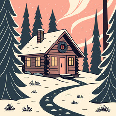 Fototapeta premium Charming Wooden Cottage with Christmas Decorations
