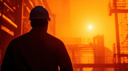 Industrial Engineer Inspecting Conveyor System at Sunset