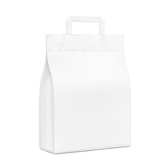 Paper packaging bag with handle mockup. Half side view. Vector illustration isolated on white background. Ready for use in presentation, promo, advertising and more. EPS10.	