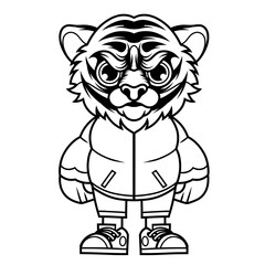 Mascot character design cartoon of tiger outline
