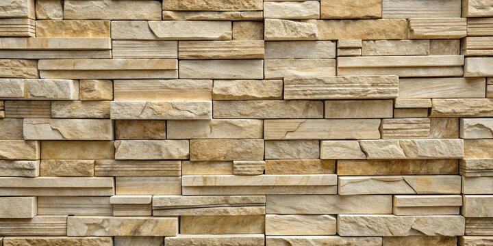 Textured arstesia stone cladding wall tiles in a stacked pattern with natural beige color and visible cracks , stone, cladding