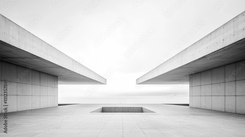 Poster minimalistic architecture with concrete structures and an open sky, creating a serene and modern out