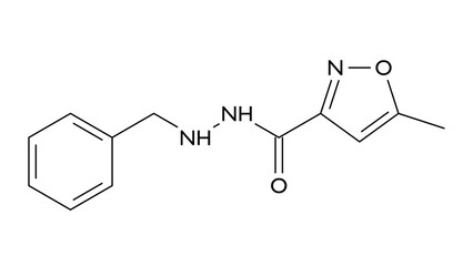 Isocarboxazid molecule, structural chemical formula, ball-and-stick model, isolated image antidepressant